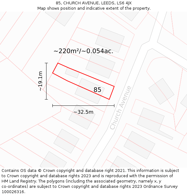 85, CHURCH AVENUE, LEEDS, LS6 4JX: Plot and title map