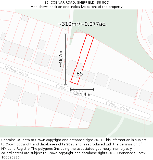 85, COBNAR ROAD, SHEFFIELD, S8 8QD: Plot and title map