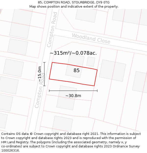 85, COMPTON ROAD, STOURBRIDGE, DY9 0TG: Plot and title map