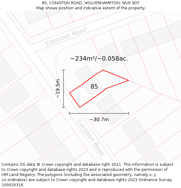 85, CONISTON ROAD, WOLVERHAMPTON, WV6 9DT: Plot and title map
