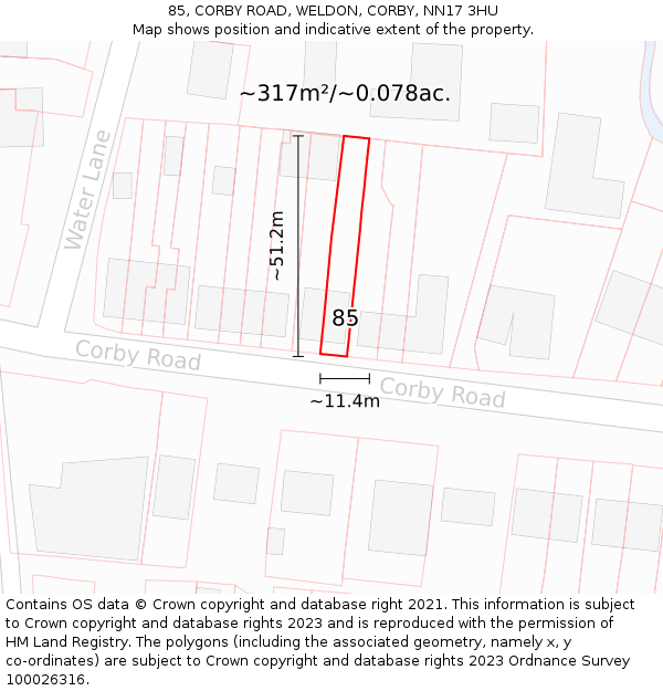 85, CORBY ROAD, WELDON, CORBY, NN17 3HU: Plot and title map