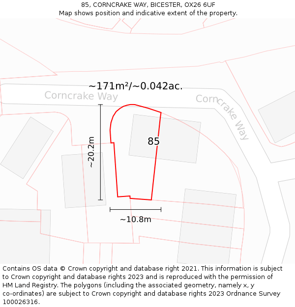 85, CORNCRAKE WAY, BICESTER, OX26 6UF: Plot and title map