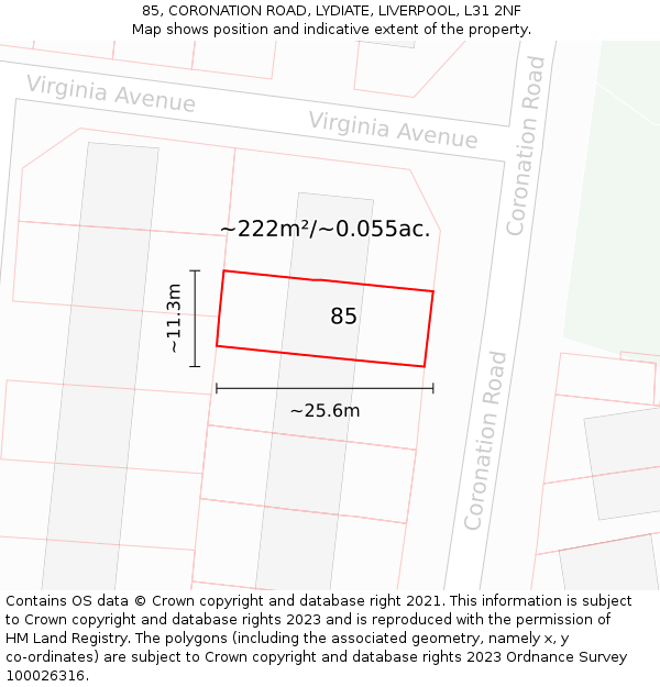 85, CORONATION ROAD, LYDIATE, LIVERPOOL, L31 2NF: Plot and title map