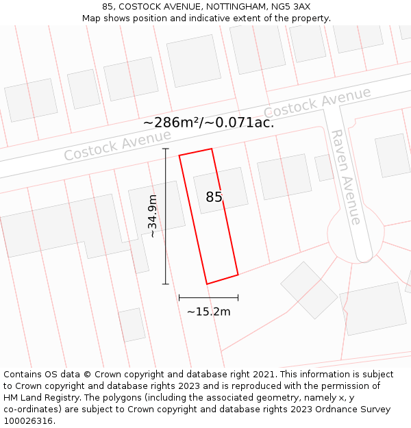 85, COSTOCK AVENUE, NOTTINGHAM, NG5 3AX: Plot and title map
