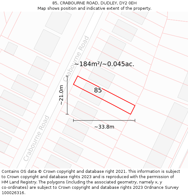 85, CRABOURNE ROAD, DUDLEY, DY2 0EH: Plot and title map