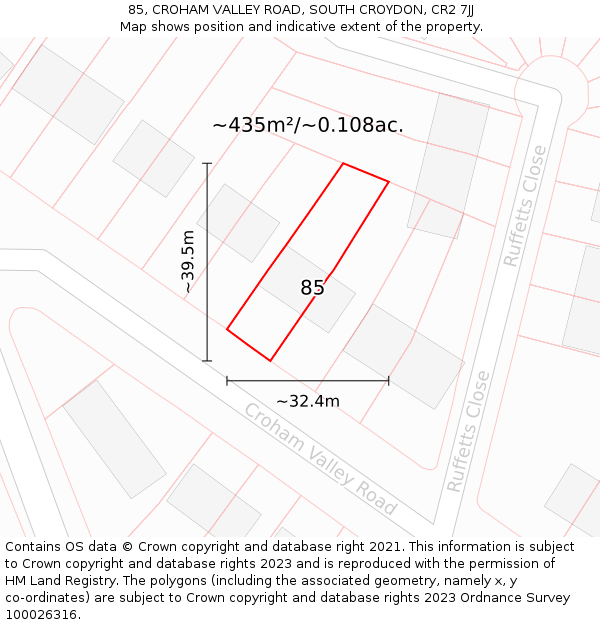 85, CROHAM VALLEY ROAD, SOUTH CROYDON, CR2 7JJ: Plot and title map