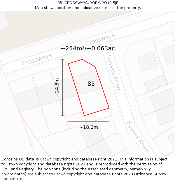 85, CROSSWAYS, YORK, YO10 5JE: Plot and title map