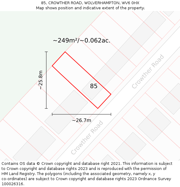 85, CROWTHER ROAD, WOLVERHAMPTON, WV6 0HX: Plot and title map