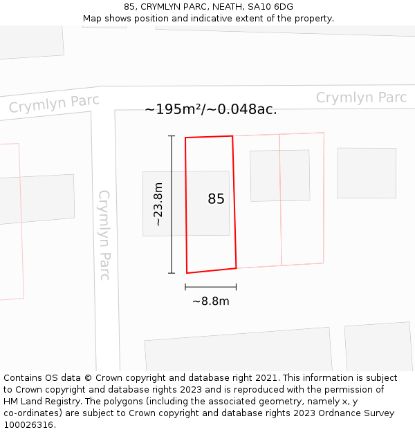 85, CRYMLYN PARC, NEATH, SA10 6DG: Plot and title map