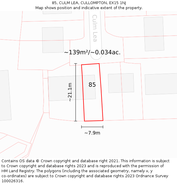85, CULM LEA, CULLOMPTON, EX15 1NJ: Plot and title map