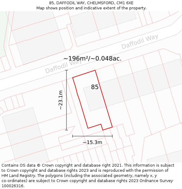 85, DAFFODIL WAY, CHELMSFORD, CM1 6XE: Plot and title map