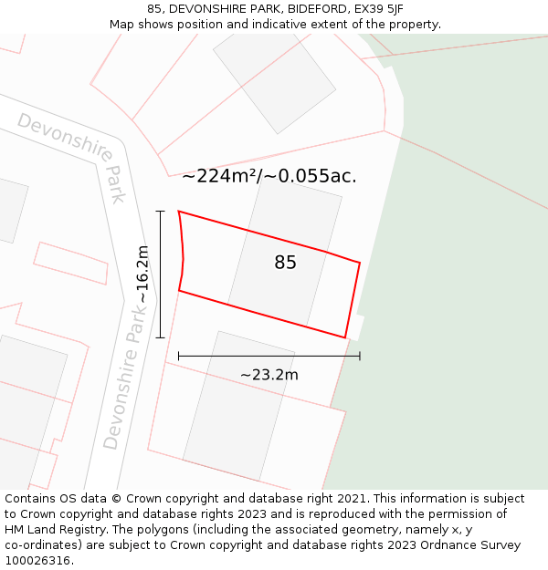 85, DEVONSHIRE PARK, BIDEFORD, EX39 5JF: Plot and title map