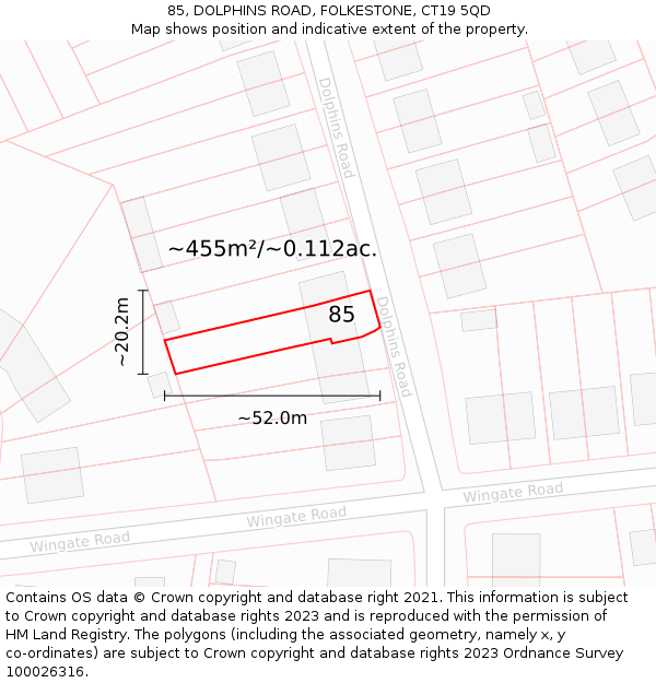 85, DOLPHINS ROAD, FOLKESTONE, CT19 5QD: Plot and title map