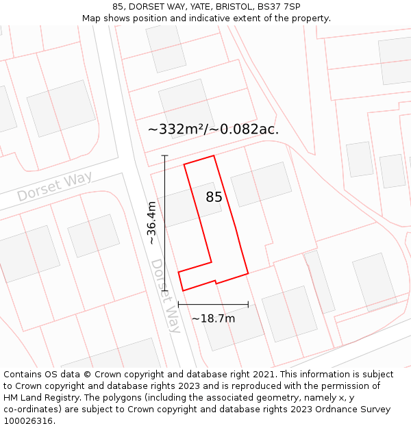 85, DORSET WAY, YATE, BRISTOL, BS37 7SP: Plot and title map
