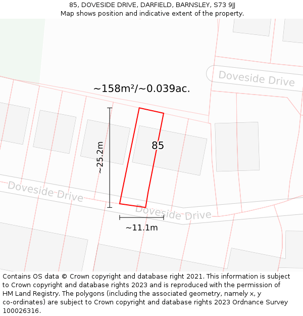 85, DOVESIDE DRIVE, DARFIELD, BARNSLEY, S73 9JJ: Plot and title map