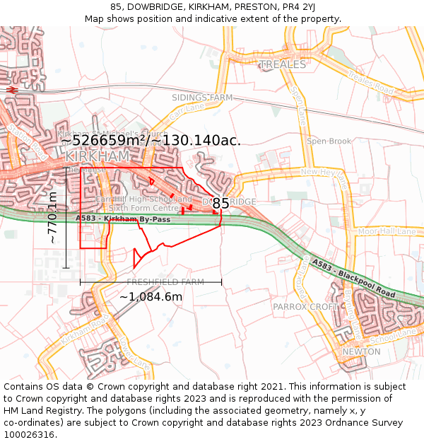 85, DOWBRIDGE, KIRKHAM, PRESTON, PR4 2YJ: Plot and title map