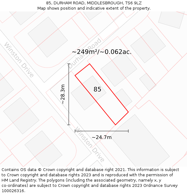 85, DURHAM ROAD, MIDDLESBROUGH, TS6 9LZ: Plot and title map