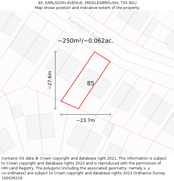 85, EARLSDON AVENUE, MIDDLESBROUGH, TS5 8SU: Plot and title map