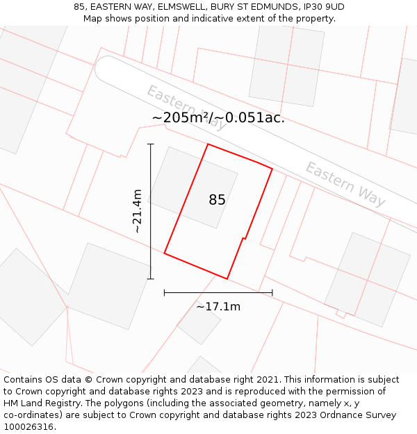 85, EASTERN WAY, ELMSWELL, BURY ST EDMUNDS, IP30 9UD: Plot and title map