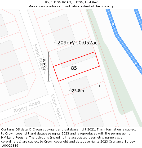 85, ELDON ROAD, LUTON, LU4 0AY: Plot and title map