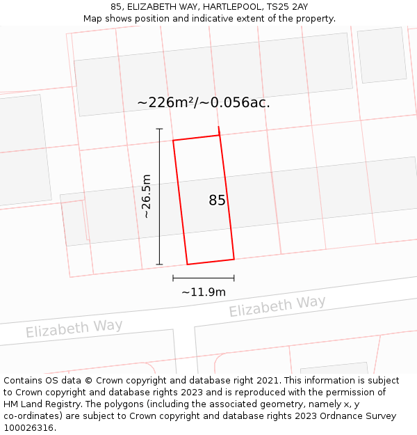 85, ELIZABETH WAY, HARTLEPOOL, TS25 2AY: Plot and title map