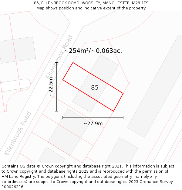 85, ELLENBROOK ROAD, WORSLEY, MANCHESTER, M28 1FS: Plot and title map