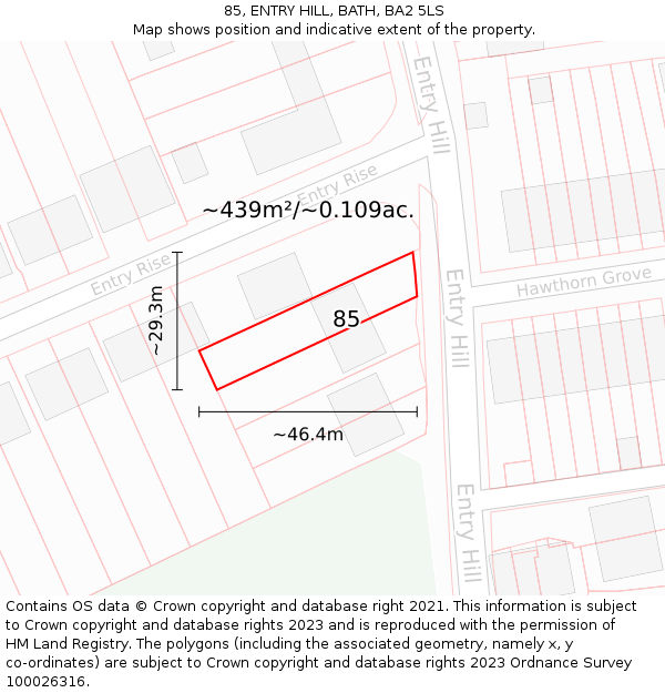 85, ENTRY HILL, BATH, BA2 5LS: Plot and title map