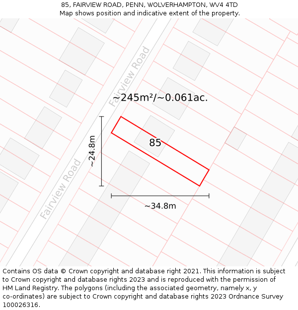85, FAIRVIEW ROAD, PENN, WOLVERHAMPTON, WV4 4TD: Plot and title map