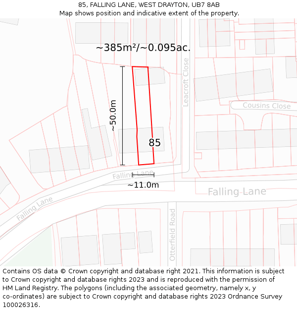85, FALLING LANE, WEST DRAYTON, UB7 8AB: Plot and title map