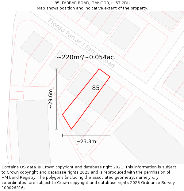 85, FARRAR ROAD, BANGOR, LL57 2DU: Plot and title map
