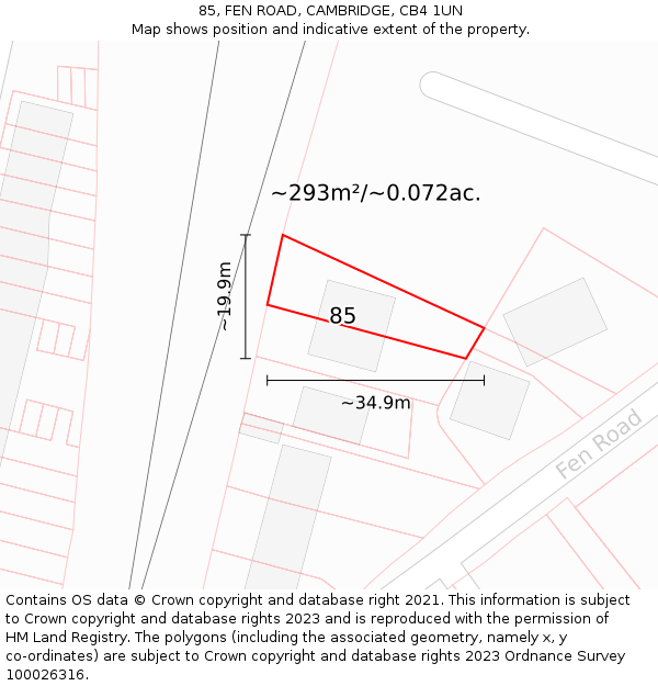 85, FEN ROAD, CAMBRIDGE, CB4 1UN: Plot and title map