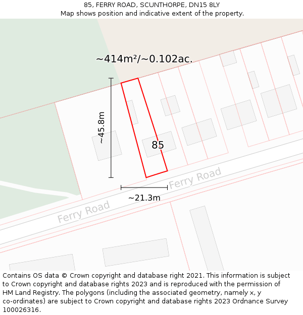 85, FERRY ROAD, SCUNTHORPE, DN15 8LY: Plot and title map