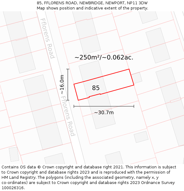 85, FFLORENS ROAD, NEWBRIDGE, NEWPORT, NP11 3DW: Plot and title map
