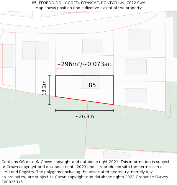 85, FFORDD DOL Y COED, BRYNCAE, PONTYCLUN, CF72 9WA: Plot and title map