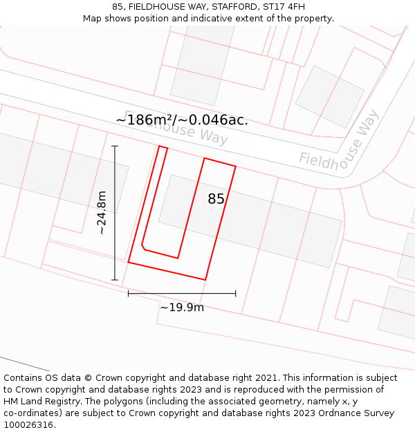 85, FIELDHOUSE WAY, STAFFORD, ST17 4FH: Plot and title map
