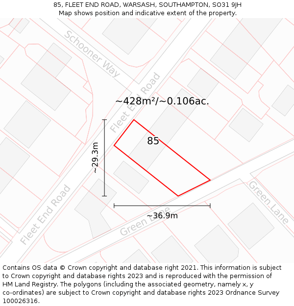 85, FLEET END ROAD, WARSASH, SOUTHAMPTON, SO31 9JH: Plot and title map