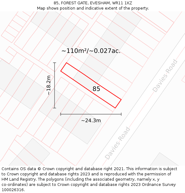 85, FOREST GATE, EVESHAM, WR11 1XZ: Plot and title map