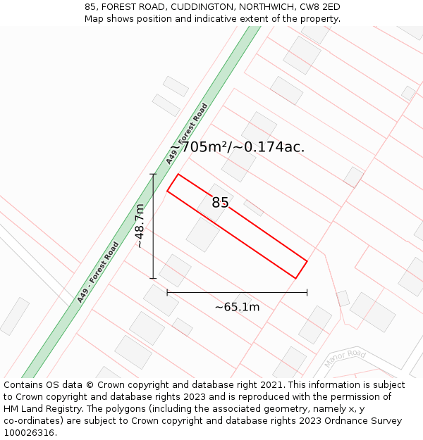 85, FOREST ROAD, CUDDINGTON, NORTHWICH, CW8 2ED: Plot and title map