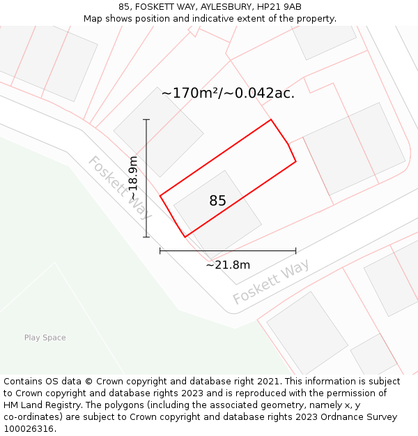 85, FOSKETT WAY, AYLESBURY, HP21 9AB: Plot and title map