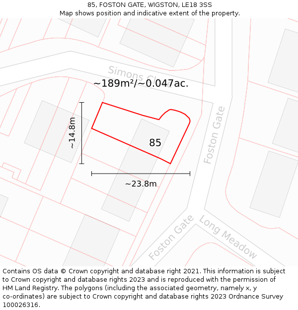 85, FOSTON GATE, WIGSTON, LE18 3SS: Plot and title map