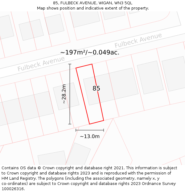 85, FULBECK AVENUE, WIGAN, WN3 5QL: Plot and title map