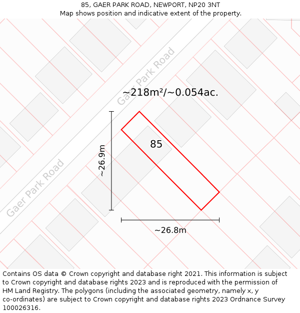 85, GAER PARK ROAD, NEWPORT, NP20 3NT: Plot and title map