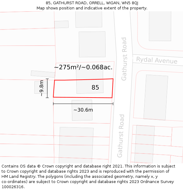 85, GATHURST ROAD, ORRELL, WIGAN, WN5 8QJ: Plot and title map