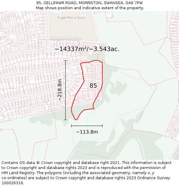 85, GELLIFAWR ROAD, MORRISTON, SWANSEA, SA6 7PW: Plot and title map