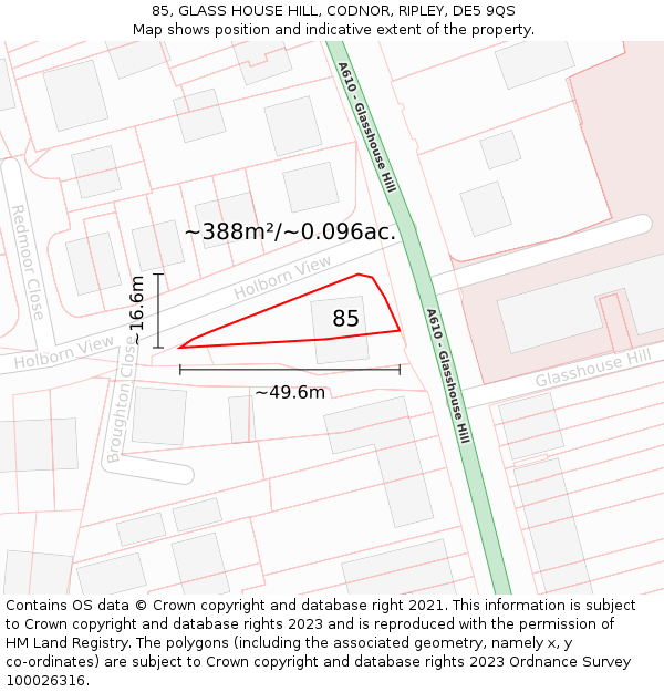85, GLASS HOUSE HILL, CODNOR, RIPLEY, DE5 9QS: Plot and title map