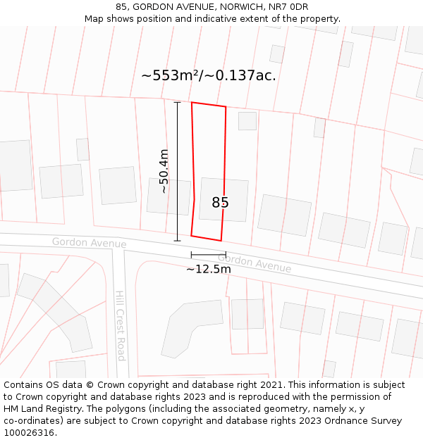 85, GORDON AVENUE, NORWICH, NR7 0DR: Plot and title map