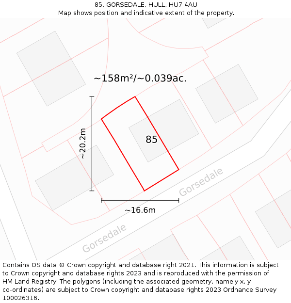 85, GORSEDALE, HULL, HU7 4AU: Plot and title map