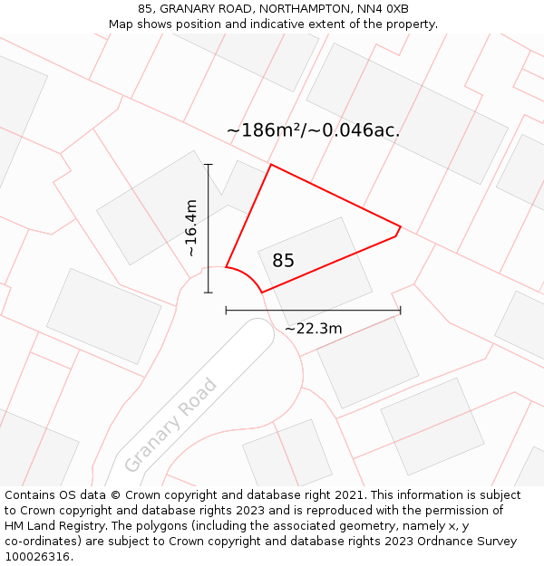 85, GRANARY ROAD, NORTHAMPTON, NN4 0XB: Plot and title map