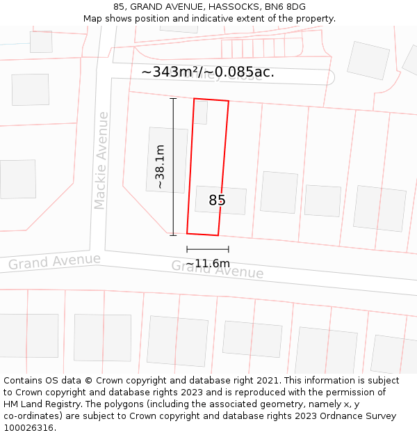 85, GRAND AVENUE, HASSOCKS, BN6 8DG: Plot and title map