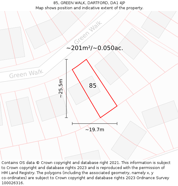 85, GREEN WALK, DARTFORD, DA1 4JP: Plot and title map